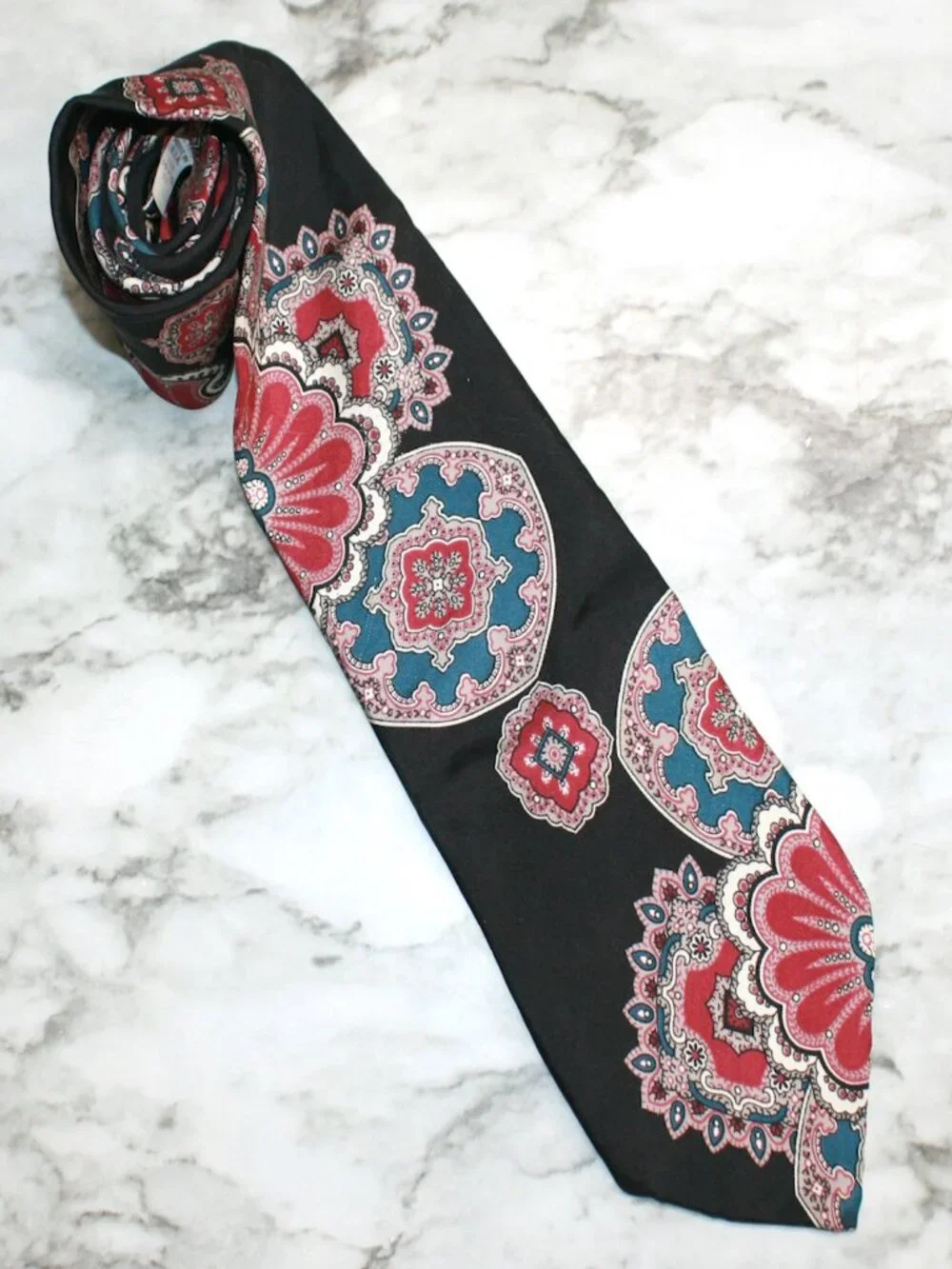 VINTAGE EVAN PICONE Neck Tie Retro Classic Colorful Floral Mandala Silk Necktie